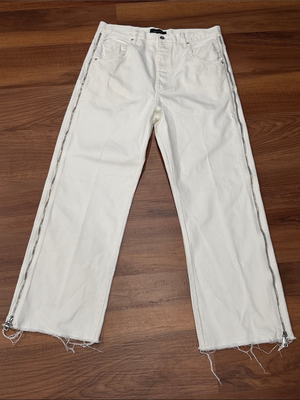 Purple Brand Men's White Straight Jeans with Full-Length Side Zippers